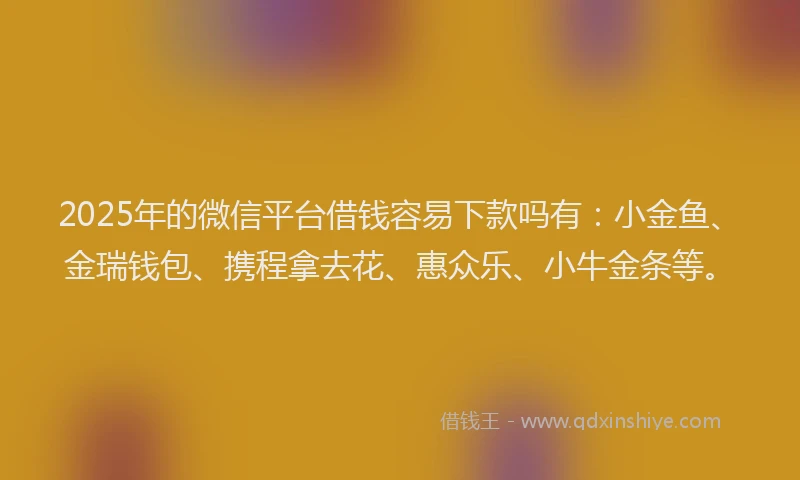2025年的微信平台借钱容易下款吗有：小金鱼、金瑞钱包、携程拿去花、惠众乐、小牛金条等。