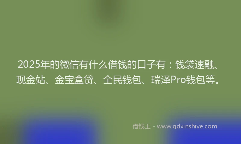 2025年的微信有什么借钱的口子有:钱袋速融、现金站、金宝盒贷、全民钱包、瑞泽Pro钱包等。