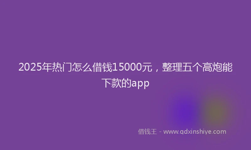 2025年热门怎么借钱15000元，整理五个高炮能下款的app