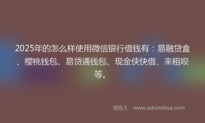 2025年的怎么样使用微信银行借钱有：易融贷盒、樱桃钱包、易贷通钱包、现金侠快借、来租呗等。
