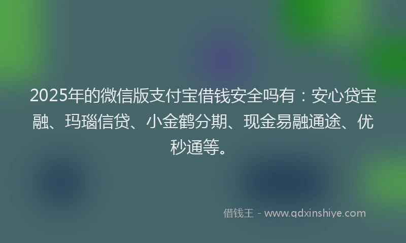 2025年的微信版支付宝借钱安全吗有：安心贷宝融、玛瑙信贷、小金鹤分期、现金易融通途、优秒通等。