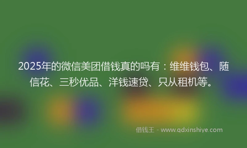 2025年的微信美团借钱真的吗有：维维钱包、随信花、三秒优品、洋钱速贷、只从租机等。