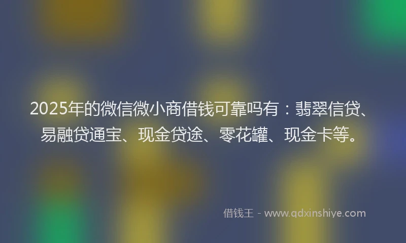 2025年的微信微小商借钱可靠吗有：翡翠信贷、易融贷通宝、现金贷途、零花罐、现金卡等。