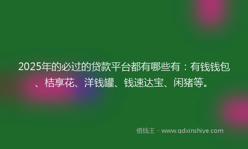 2025年的必过的贷款平台都有哪些有：有钱钱包、桔享花、洋钱罐、钱速达宝、闲猪等。