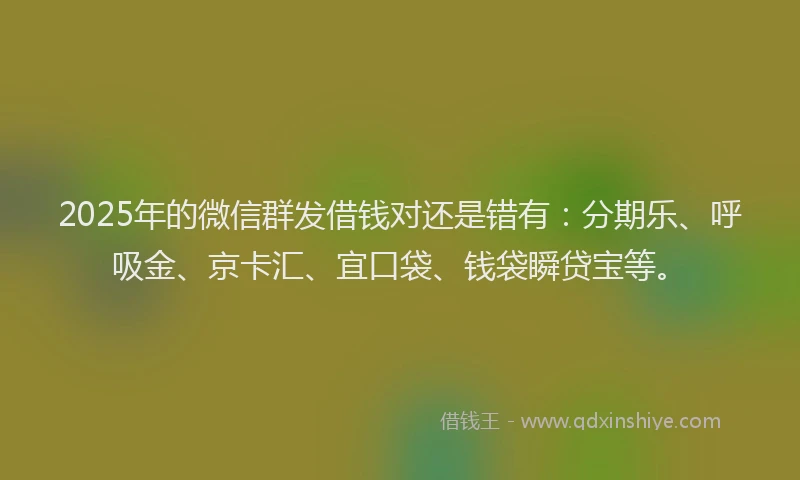 2025年的微信群发借钱对还是错有：分期乐、呼吸金、京卡汇、宜口袋、钱袋瞬贷宝等。