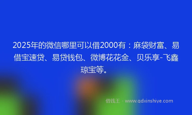 2025年的微信哪里可以借2000有：麻袋财富、易借宝速贷、易贷钱包、微博花花金、贝乐享-飞鑫琼宝等。