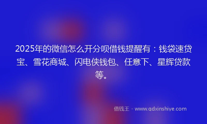 2025年的微信怎么开分呗借钱提醒有：钱袋速贷宝、雪花商城、闪电侠钱包、任意下、星辉贷款等。