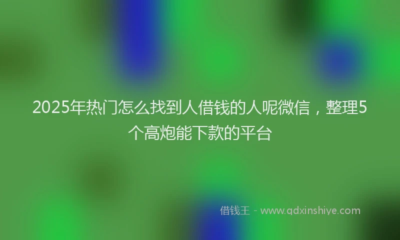 2025年热门怎么找到人借钱的人呢微信，整理5个高炮能下款的平台