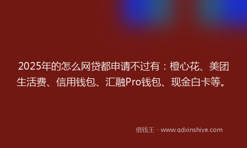 2025年的怎么网贷都申请不过有：橙心花、美团生活费、信用钱包、汇融Pro钱包、现金白卡等。