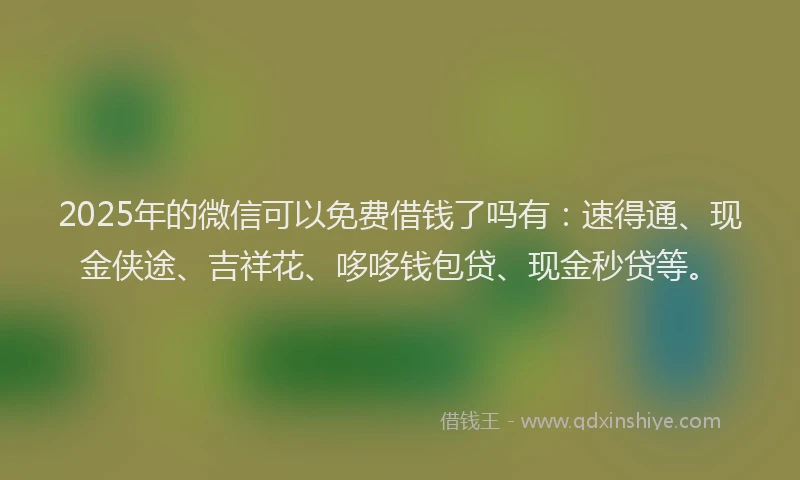 2025年的微信可以免费借钱了吗有：速得通、现金侠途、吉祥花、哆哆钱包贷、现金秒贷等。