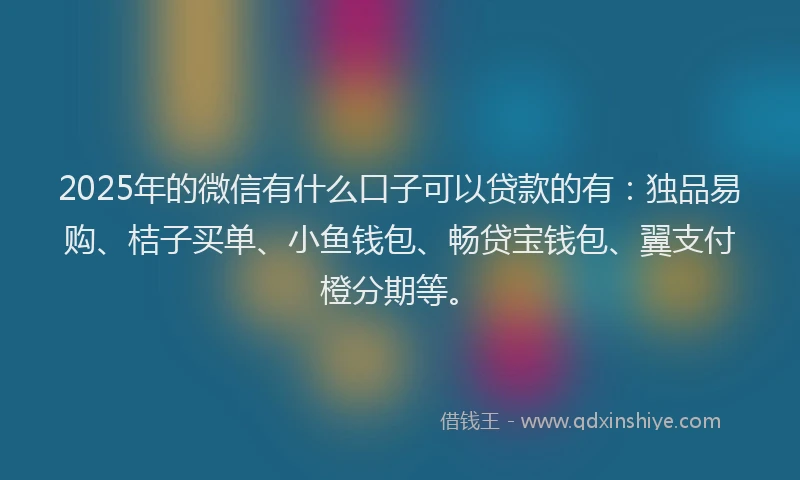 2025年的微信有什么口子可以贷款的有：独品易购、桔子买单、小鱼钱包、畅贷宝钱包、翼支付橙分期等。