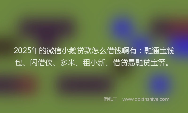 2025年的微信小鹅贷款怎么借钱啊有：融通宝钱包、闪借侠、多米、租小新、借贷易融贷宝等。