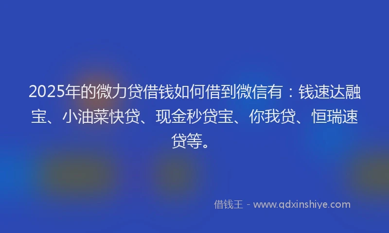 2025年的微力贷借钱如何借到微信有：钱速达融宝、小油菜快贷、现金秒贷宝、你我贷、恒瑞速贷等。