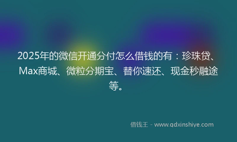 2025年的微信开通分付怎么借钱的有：珍珠贷、Max商城、微粒分期宝、替你速还、现金秒融途等。