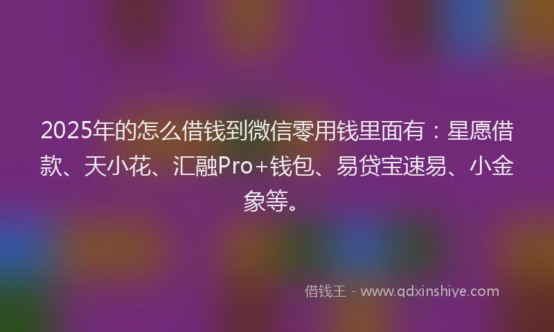 2025年的怎么借钱到微信零用钱里面有:星愿借款、天小花、汇融Pro+钱包、易贷宝速易、小金象等。