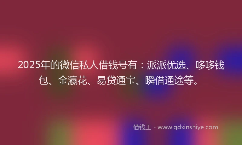 2025年的微信私人借钱号有：派派优选、哆哆钱包、金瀛花、易贷通宝、瞬借通途等。