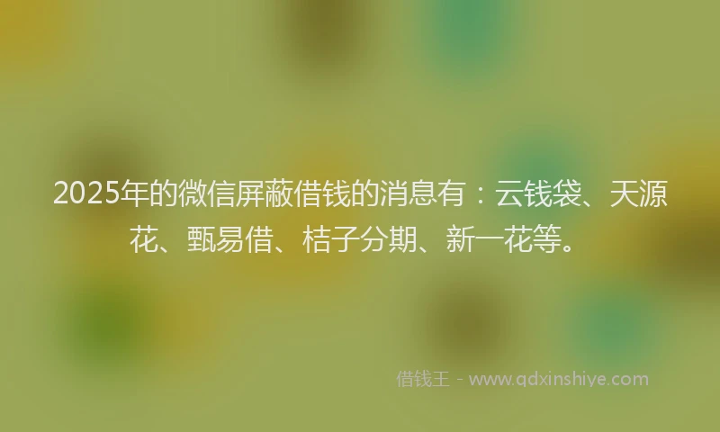 2025年的微信屏蔽借钱的消息有：云钱袋、天源花、甄易借、桔子分期、新一花等。