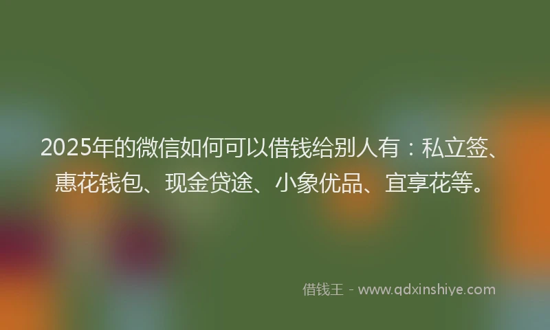 2025年的微信如何可以借钱给别人有：私立签、惠花钱包、现金贷途、小象优品、宜享花等。