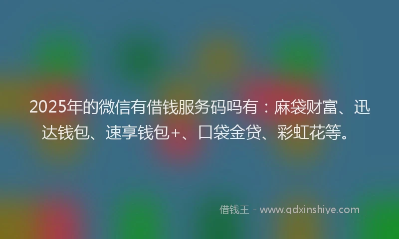 2025年的微信有借钱服务码吗有：麻袋财富、迅达钱包、速享钱包+、口袋金贷、彩虹花等。