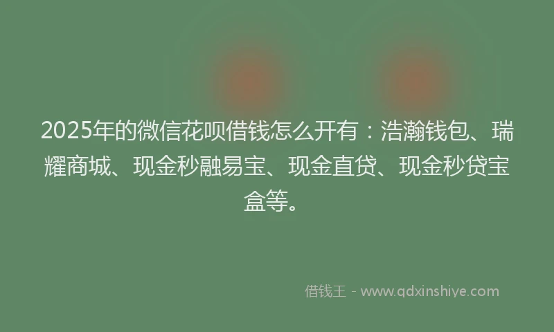 2025年的微信花呗借钱怎么开有：浩瀚钱包、瑞耀商城、现金秒融易宝、现金直贷、现金秒贷宝盒等。