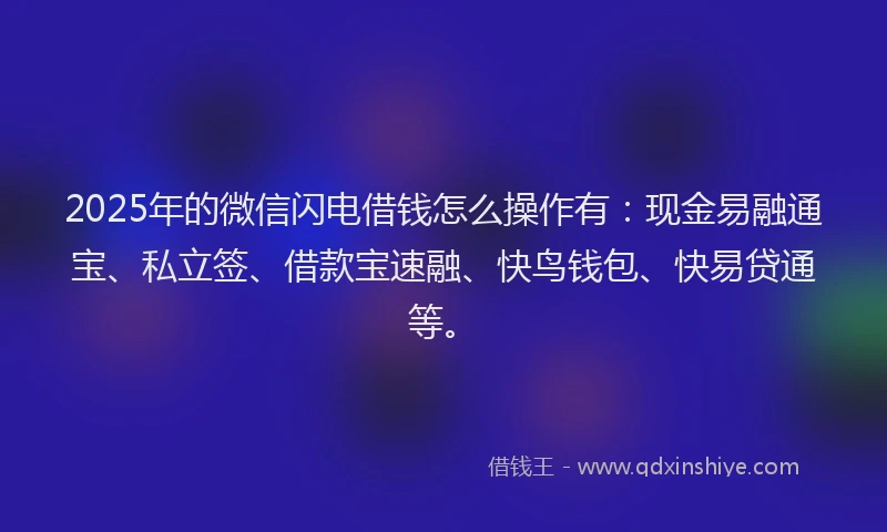 2025年的微信闪电借钱怎么操作有：现金易融通宝、私立签、借款宝速融、快鸟钱包、快易贷通等。