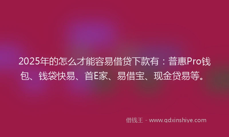 2025年的怎么才能容易借贷下款有：普惠Pro钱包、钱袋快易、首E家、易借宝、现金贷易等。