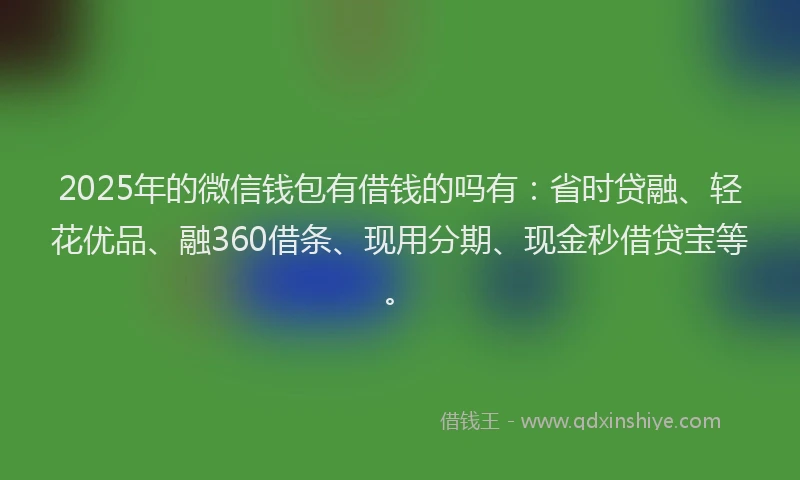 2025年的微信钱包有借钱的吗有：省时贷融、轻花优品、融360借条、现用分期、现金秒借贷宝等。