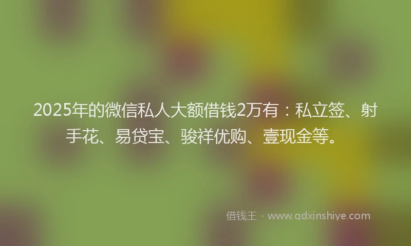 2025年的微信私人大额借钱2万有：私立签、射手花、易贷宝、骏祥优购、壹现金等。