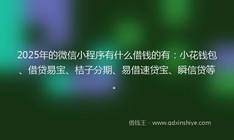 2025年的微信小程序有什么借钱的有：小花钱包、借贷易宝、桔子分期、易借速贷宝、瞬信贷等。