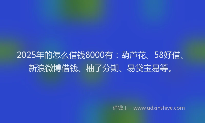 2025年的怎么借钱8000有：葫芦花、58好借、新浪微博借钱、柚子分期、易贷宝易等。