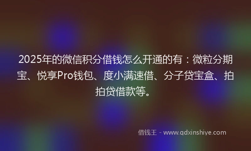 2025年的微信积分借钱怎么开通的有：微粒分期宝、悦享Pro钱包、度小满速借、分子贷宝盒、拍拍贷借款等。