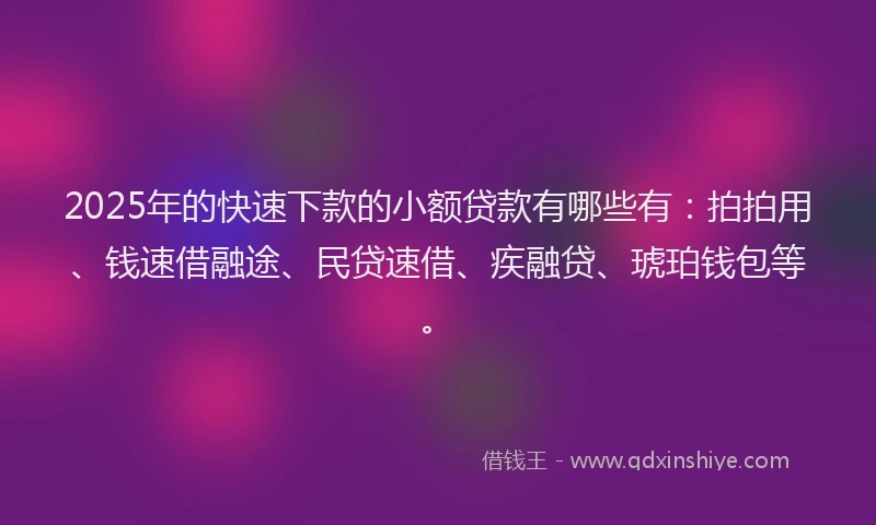 2025年的快速下款的小额贷款有哪些有：拍拍用、钱速借融途、民贷速借、疾融贷、琥珀钱包等。