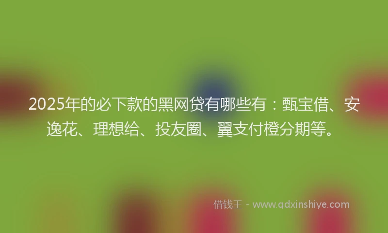2025年的必下款的黑网贷有哪些有：甄宝借、安逸花、理想给、投友圈、翼支付橙分期等。