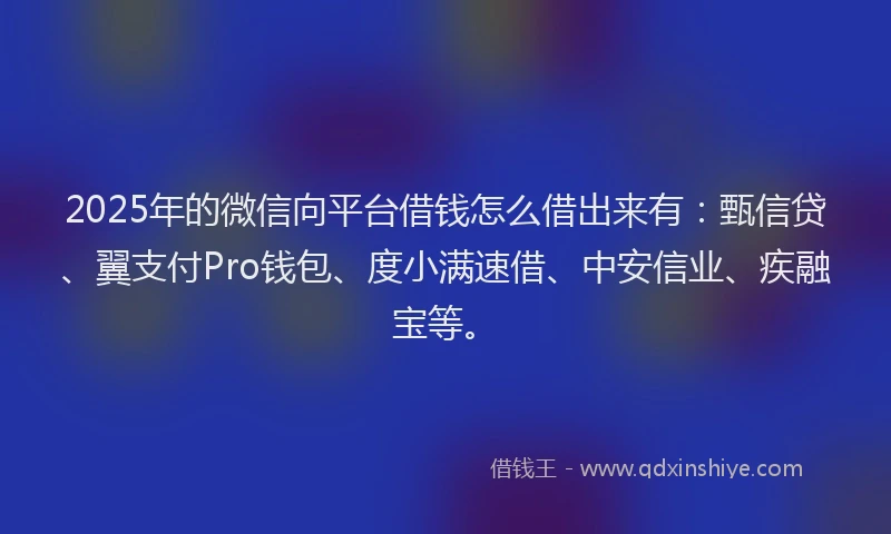 2025年的微信向平台借钱怎么借出来有：甄信贷、翼支付Pro钱包、度小满速借、中安信业、疾融宝等。