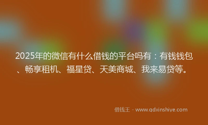 2025年的微信有什么借钱的平台吗有：有钱钱包、畅享租机、福星贷、天美商城、我来易贷等。