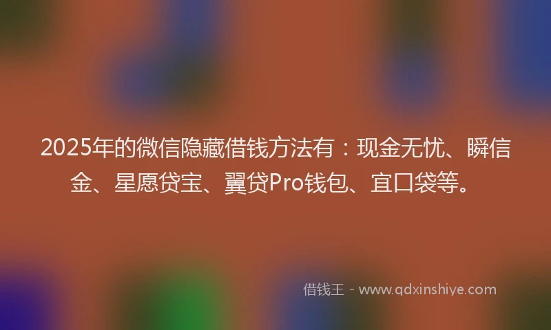 2025年的微信隐藏借钱方法有：现金无忧、瞬信金、星愿贷宝、翼贷Pro钱包、宜口袋等。
