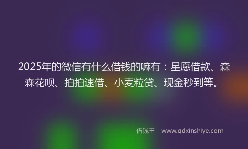 2025年的微信有什么借钱的嘛有：星愿借款、森森花呗、拍拍速借、小麦粒贷、现金秒到等。