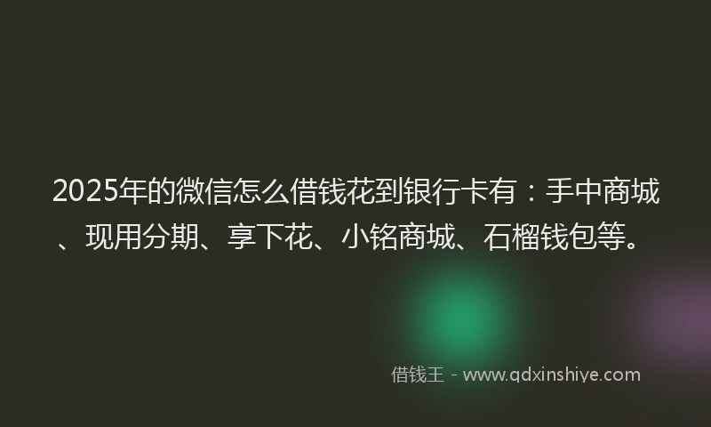2025年的微信怎么借钱花到银行卡有：手中商城、现用分期、享下花、小铭商城、石榴钱包等。