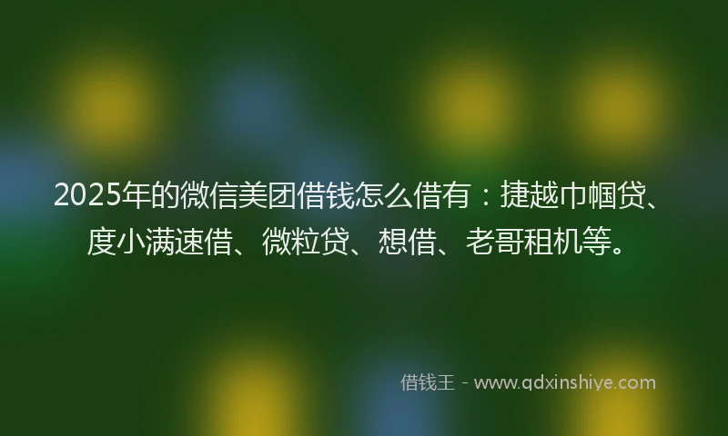 2025年的微信美团借钱怎么借有：捷越巾帼贷、度小满速借、微粒贷、想借、老哥租机等。