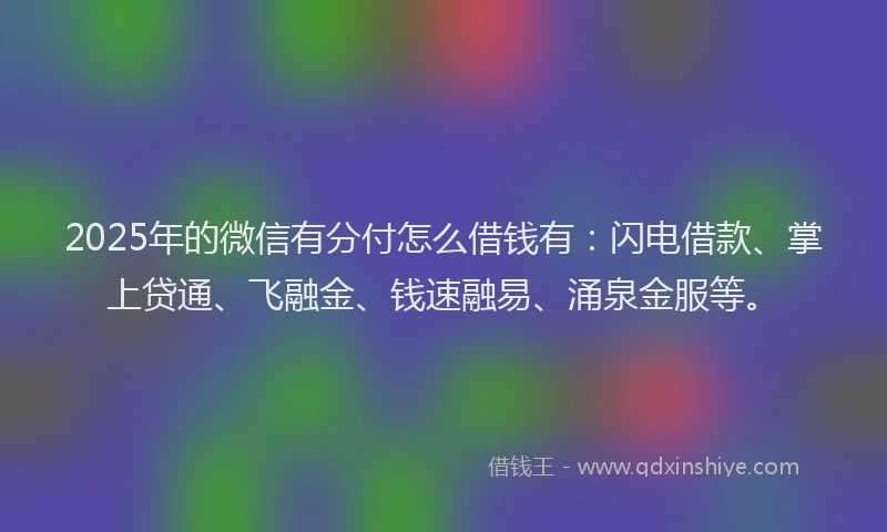 2025年的微信有分付怎么借钱有：闪电借款、掌上贷通、飞融金、钱速融易、涌泉金服等。