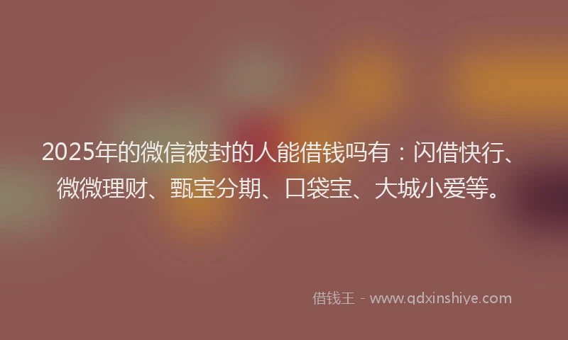 2025年的微信被封的人能借钱吗有：闪借快行、微微理财、甄宝分期、口袋宝、大城小爱等。