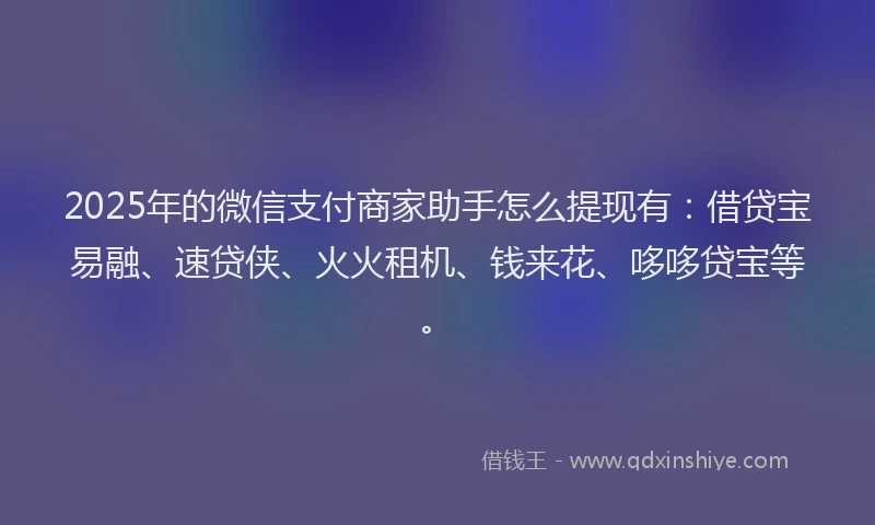 2025年的微信支付商家助手怎么提现有：借贷宝易融、速贷侠、火火租机、钱来花、哆哆贷宝等。