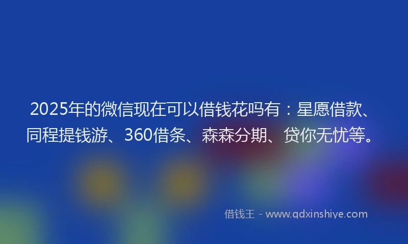 2025年的微信现在可以借钱花吗有:星愿借款、同程提钱游、360借条、森森分期、贷你无忧等。