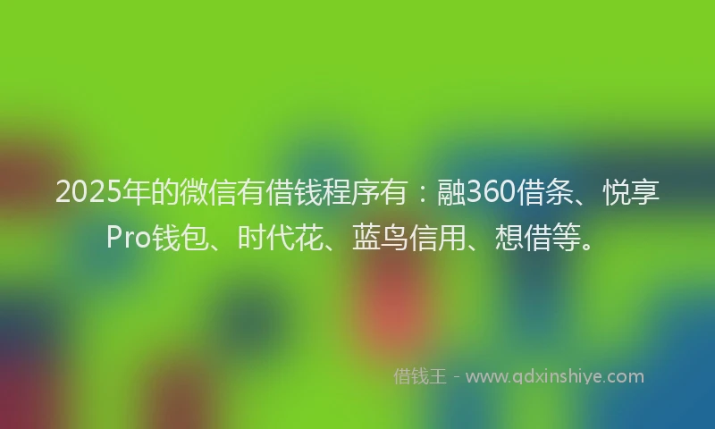 2025年的微信有借钱程序有：融360借条、悦享Pro钱包、时代花、蓝鸟信用、想借等。