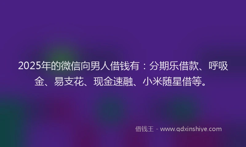 2025年的微信向男人借钱有：分期乐借款、呼吸金、易支花、现金速融、小米随星借等。