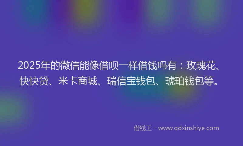 2025年的微信能像借呗一样借钱吗有：玫瑰花、快快贷、米卡商城、瑞信宝钱包、琥珀钱包等。