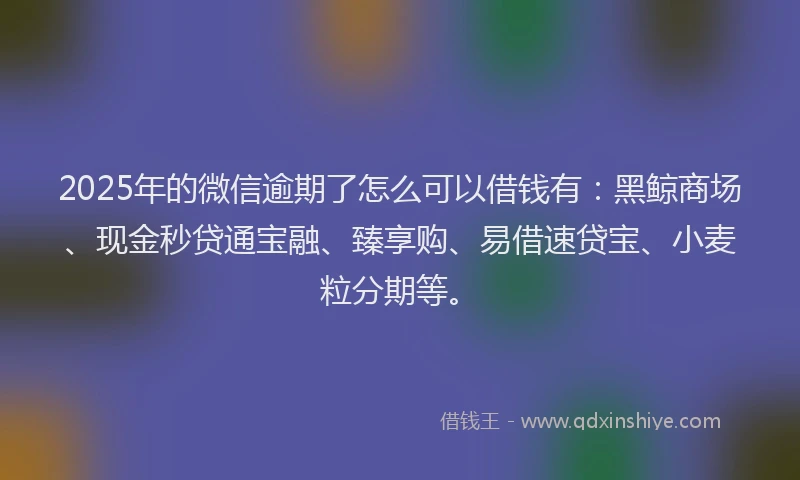 2025年的微信逾期了怎么可以借钱有：黑鲸商场、现金秒贷通宝融、臻享购、易借速贷宝、小麦粒分期等。