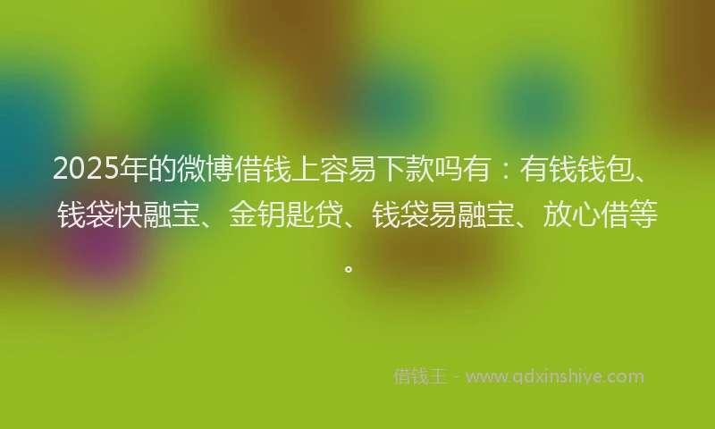 2025年的微博借钱上容易下款吗有：有钱钱包、钱袋快融宝、金钥匙贷、钱袋易融宝、放心借等。
