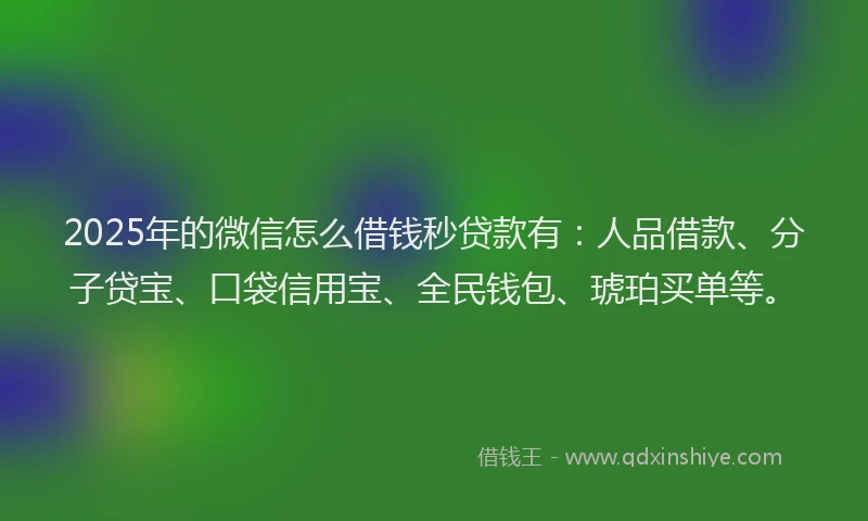 2025年的微信怎么借钱秒贷款有：人品借款、分子贷宝、口袋信用宝、全民钱包、琥珀买单等。