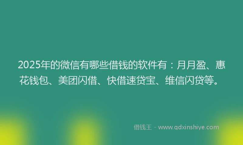2025年的微信有哪些借钱的软件有：月月盈、惠花钱包、美团闪借、快借速贷宝、维信闪贷等。